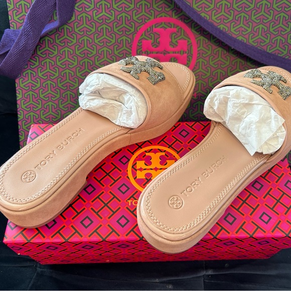 NIB ππππ πππππ Eleanor Crystal Embellished Leather Slides; Meadowsweet - Picture 3 of 8